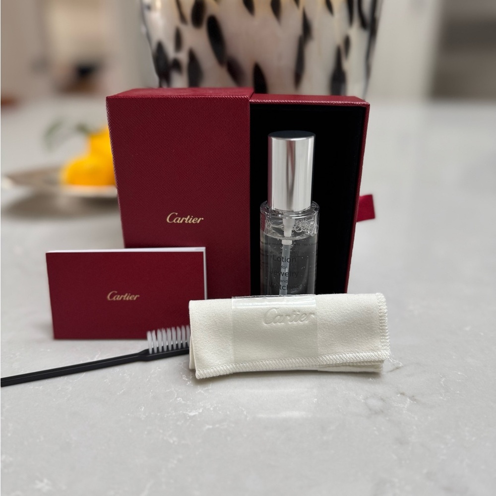 Authentic Cartier Lotion for Jewelry & Watch Cleaner w Red Box Cloth & Brush